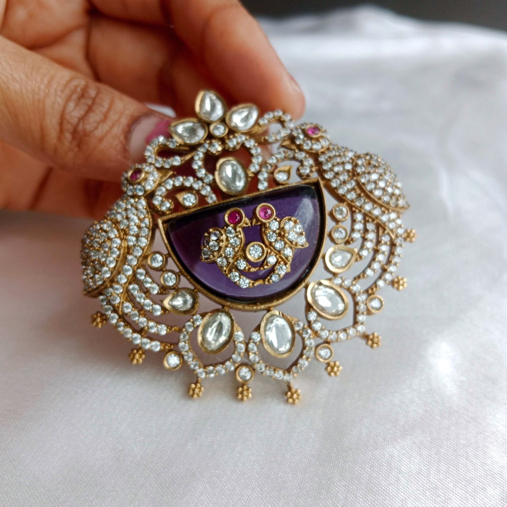 Handmade Brass Metal Jewellery Purple Stone Maang Tikka Set